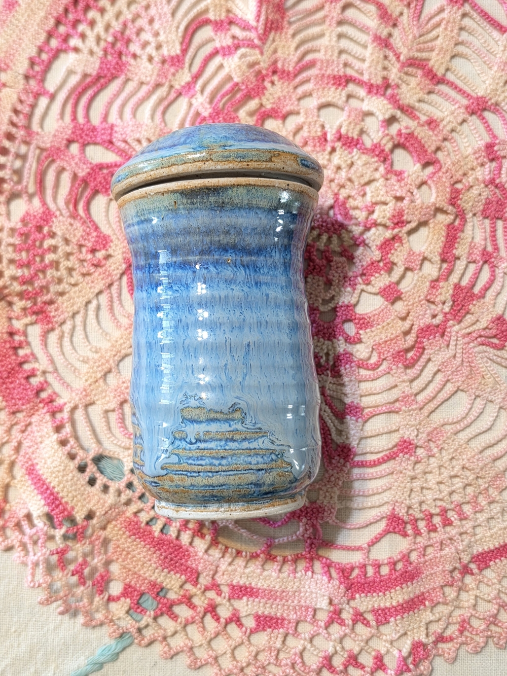 Glossy Blue Glazed Ceramic Lidded Jar